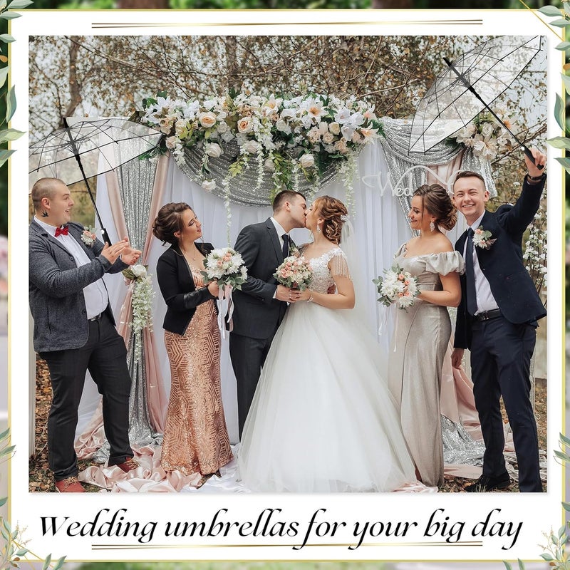 Cosblank 12 Pcs Wedding Umbrellas Bulk, 41 Inch Wedding Stick Umbrellas with Wooden Handle - Image 5